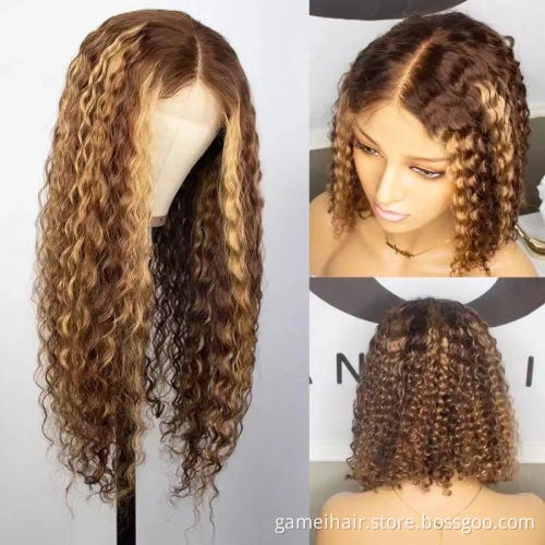 10 12 14 16 20inches honey blonde omber kinky curly  wigs real pure remy 100% Russian full hd lace frontal human hair wigs